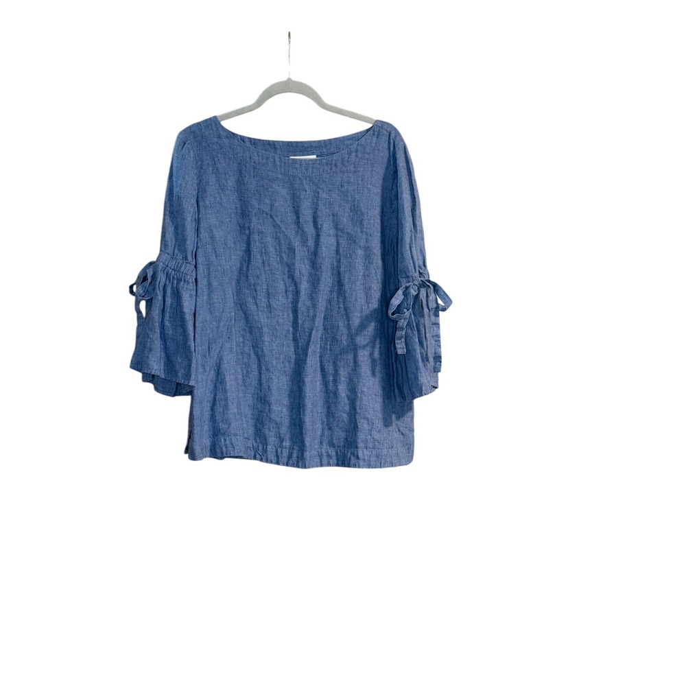 Women's Linen Blouse Blue Nautical Nantucket Whimsi Fall Western Boho Large